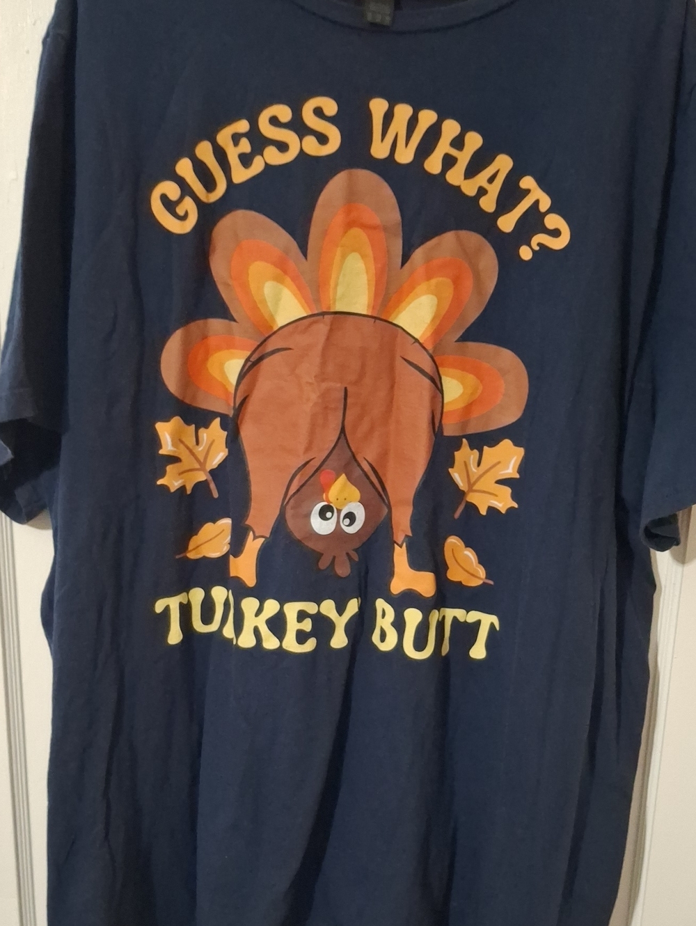Gildan Navy Blue Kids Turkey Butt Graphic Tee with Orange & Brown Print